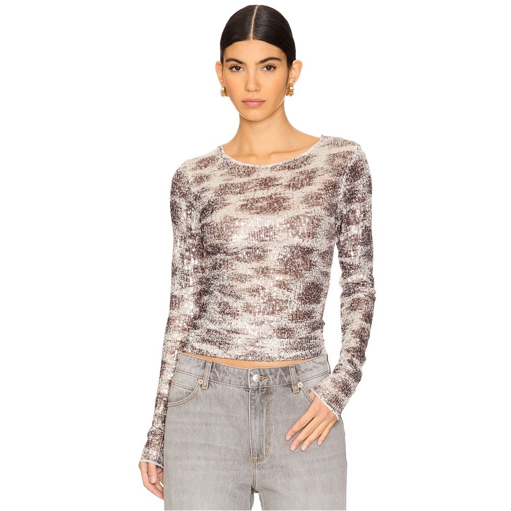 Free People Printed Gold Rush Long Sleeve in Alabaster Combo Size M